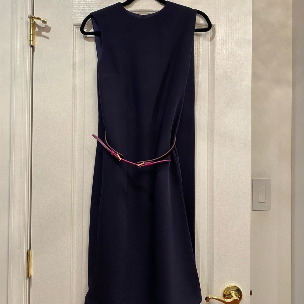 Ted Baker Navy Cape like Dress with fuchsia belt
